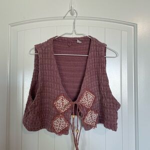 Vintage beaded coastal cowgirl cotton unique vest front tie size medium